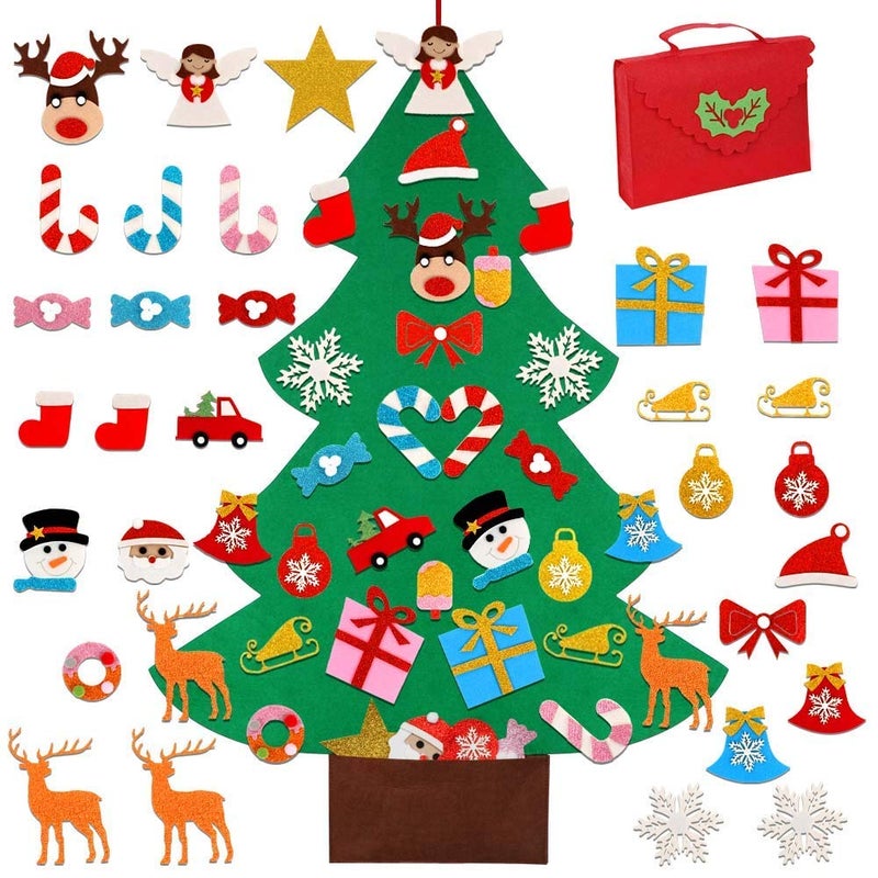 OurWarm DIY Felt Christmas Tree for Kids, 3ft Christmas Decorations for Toddlers with 30pcs Glitter Ornaments, Felt Xmas Tree for Kids Christmas Door Wall Hanging Decorations - Image 1